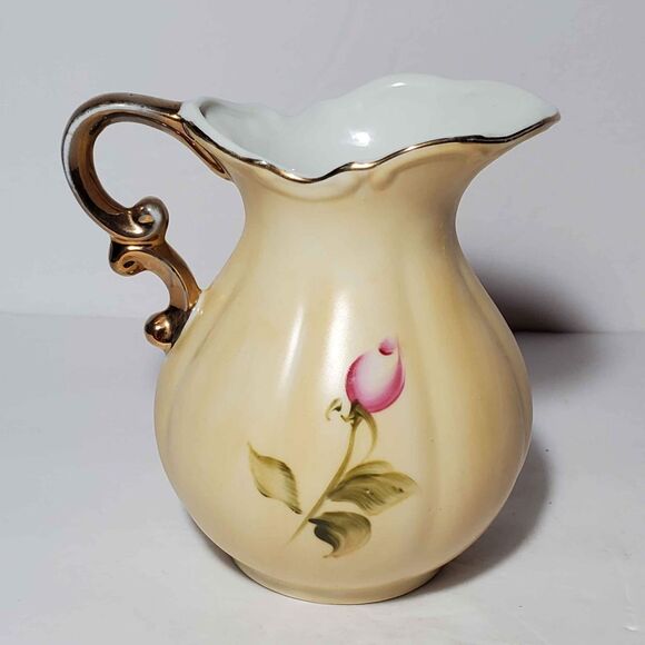 Lefton Brown Heritage Pitcher Pink White Roses Vintage - Picture 5 of 8
